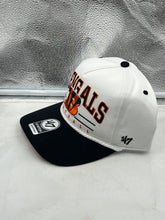 Load image into Gallery viewer, Close-up of the Cincinnati Bengals NFL &#39;47 White TT Roscoe Hitch Rope Snapback Adjustable Hat displaying the premium quality materials and adjustable snapback closure.
