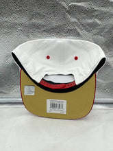 Load image into Gallery viewer, The San Francisco 49ers NFL &#39;47 White TT Roscoe Hitch Rope Snapback Adjustable Hat displayed against a gameday backdrop, perfect for showcasing team pride.
