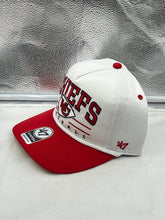 Load image into Gallery viewer, Side view of the Kansas City Chiefs NFL &#39;47 White TT Roscoe Hitch Rope Snapback Adjustable Hat showcasing its adjustable snapback design and trendy flair.
