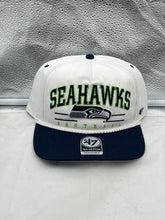 Load image into Gallery viewer, Seattle Seahawks NFL &#39;47 White TT Roscoe Hitch Rope Snapback Adjustable Hat showcasing its stylish design and vibrant colors with a trendy rope detail.
