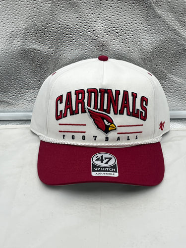 Arizona Cardinals NFL '47 White TT Roscoe Hitch Rope Snapback Adjustable Hat displayed against a clean background showcasing its stylish design and team colors.