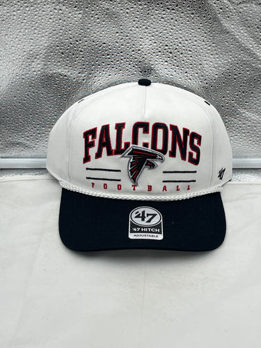 Atlanta Falcons NFL '47 White TT Roscoe Hitch Rope Snapback Adjustable Hat featuring a trendy rope detail for style and comfort.