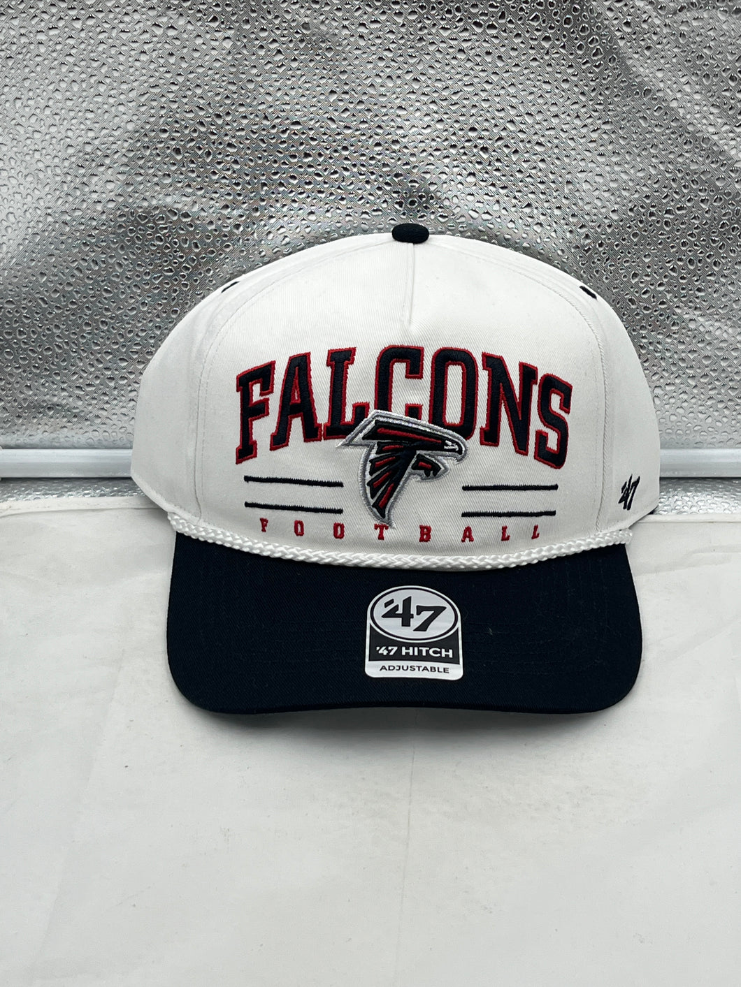 Atlanta Falcons NFL '47 White TT Roscoe Hitch Rope Snapback Adjustable Hat featuring a trendy rope detail for style and comfort.