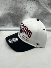 Load image into Gallery viewer, Close-up of the Atlanta Falcons NFL &#39;47 White TT Roscoe Hitch Rope Snapback Adjustable Hat showcasing adjustable snapback closure and stylish design.
