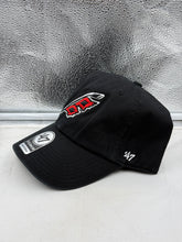 Load image into Gallery viewer, Close-up view of the Carolina Hurricanes NHL '47 Brand Clean Up Black Adjustable Hat showing the adjustable strap for a comfortable fit.
