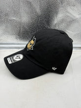 Load image into Gallery viewer, Close-up of the UCF Golden Knights NCAA '47 Brand Black Clean Up Adjustable Strapback Hat, highlighting the adjustable strapback feature for a custom fit.
