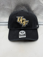Load image into Gallery viewer, UCF Golden Knights NCAA '47 Brand Black Clean Up Adjustable Strapback Hat showcasing the embroidered team logo for fan support.
