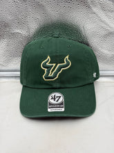Load image into Gallery viewer, South Florida Bulls USF NCAA '47 Brand Green Clean Up Adjustable Strapback Hat displayed at an angle showing its design and logo.
