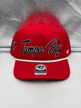 Load image into Gallery viewer, Tampa Bay Buccaneers NFL '47 Brand Red Script Hitch Rope Snapback Adjustable Hat featuring an eye-catching red color and stylish script logo design.
