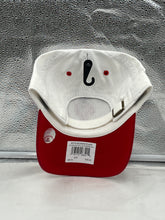 Load image into Gallery viewer, a red and white hat with a face on it
