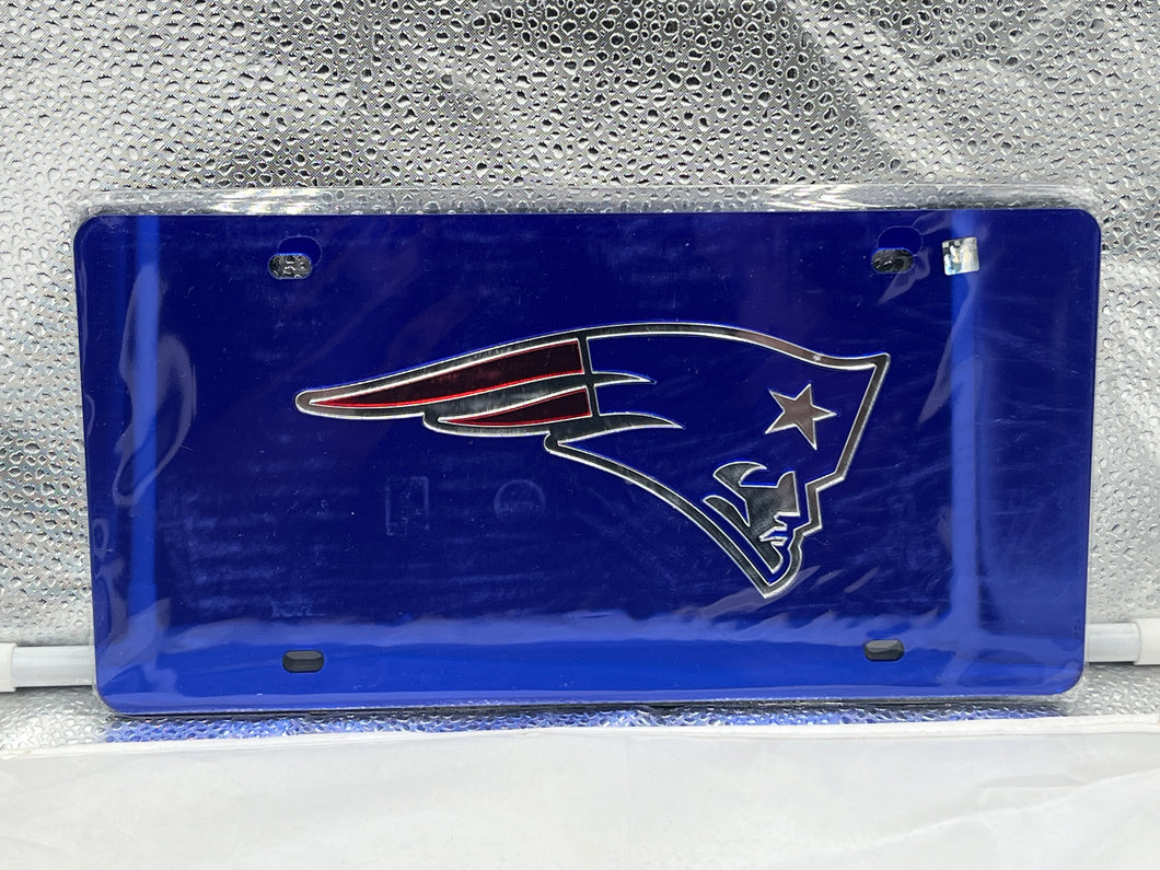 New England Patriots NFL Blue Reflective Lasercut License Plate Wincraft