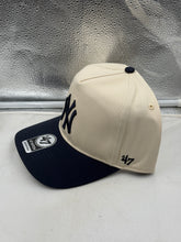 Load image into Gallery viewer, Close-up of the New York Yankees MLB '47 Brand Natural TT Hitch Adjustable Snapback Hat, highlighting its quality material and adjustable snapback feature, a must-have New York Yankees hat.
