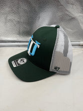 Load image into Gallery viewer, Side view of the Tulane Green Wave NCAA '47 Brand Throwback Green Trucker Adjustable Snapback Hat, highlighting the trucker style and breathable mesh back, ideal for staying cool while showing off your Tulane Green Wave hat.
