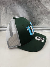 Load image into Gallery viewer, Close-up of the Tulane Green Wave NCAA '47 Brand Throwback Green Trucker Adjustable Snapback Hat, focusing on the vibrant green color and the vintage-inspired design. An essential Tulane Green Wave hat for game day.
