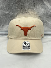 Load image into Gallery viewer, Texas Longhorns NCAA &#39;47 Brand Natural Clean Up Adjustable Strapback Hat featuring adjustable strap and classic logo design.
