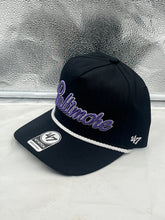 Load image into Gallery viewer, Baltimore Ravens NFL &#39;47 Brand Black Script Hitch Rope Adjustable Snapback Hat
