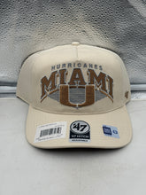 Load image into Gallery viewer, Miami Hurricanes NCAA '47 Brand Natural Script Hitch Adjustable Snapback Hat showcasing a stylish design for dedicated fans of the Miami Hurricanes hat.
