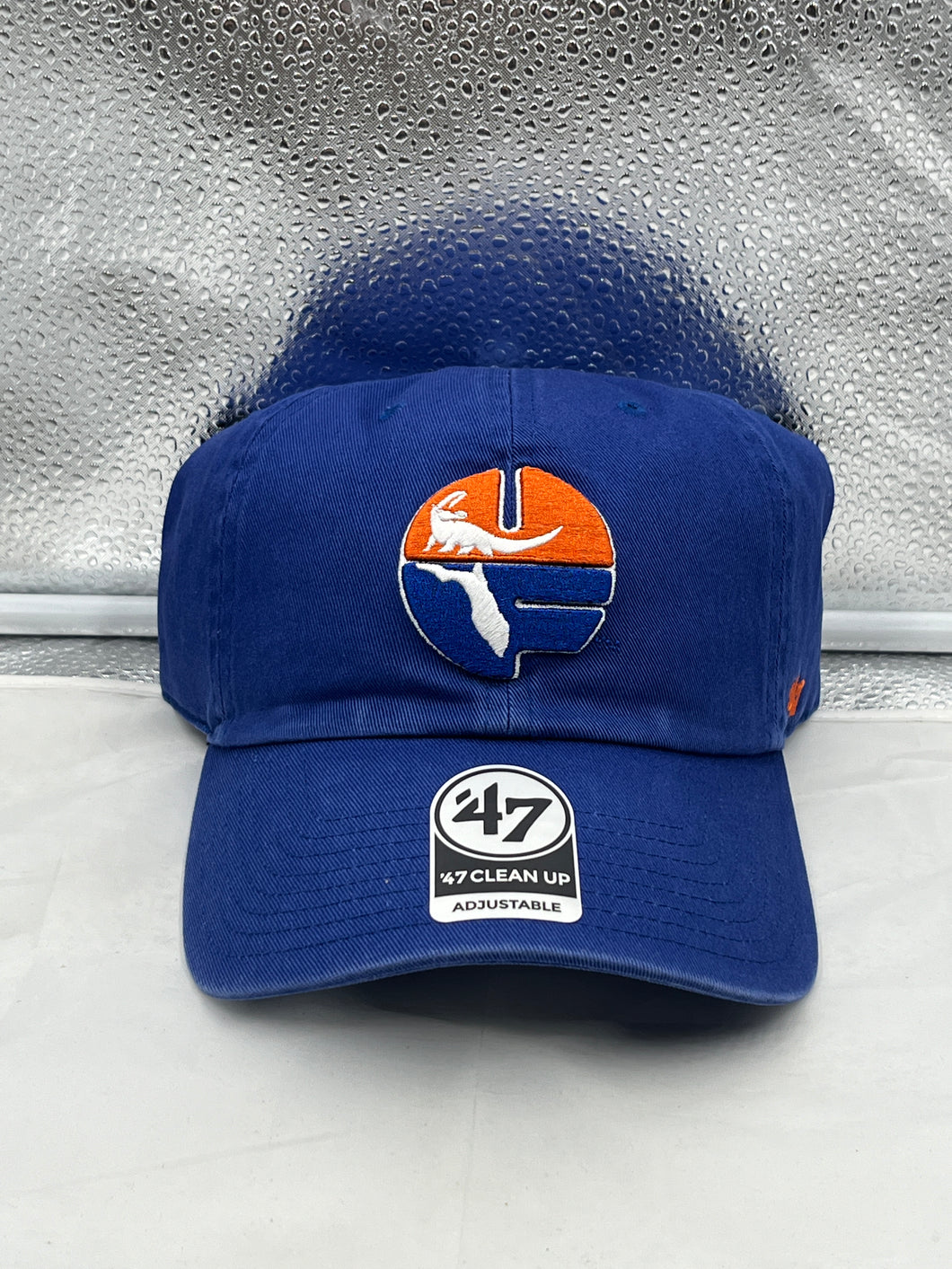 Florida Gators NCAA '47 Throwback Blue Clean Up Adjustable Strapback Hat showcasing vintage design and vibrant blue color for ultimate team spirit.