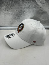 Load image into Gallery viewer, Side view of the Florida State Seminoles FSU NCAA '47 Brand White Clean Up Adjustable Hat, a Florida State Seminoles hat featuring a classic white design.
