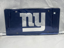 Load image into Gallery viewer, New York Giants NFL Blue Reflective Lasercut License Plate from WinCraft showcasing the team&#39;s logo and eye-catching reflective finish, perfect for displaying team pride on vehicles.
