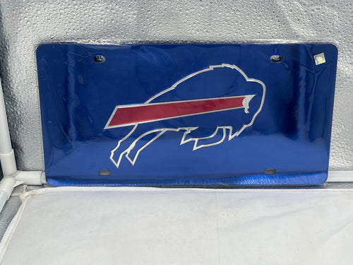 Buffalo Bills NFL Blue Reflective Lasercut License Plate by WinCraft showcasing a striking blue design and iconic team logo, reflecting light for enhanced visibility