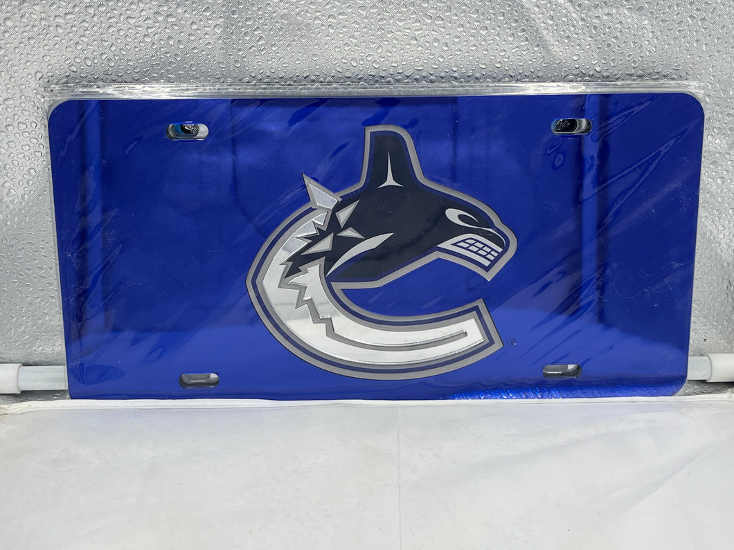 Vancouver Canucks NHL Blue Acrylic Lasercut License Plate by WinCraft showcasing durable and stylish fan gear for hockey enthusiasts.