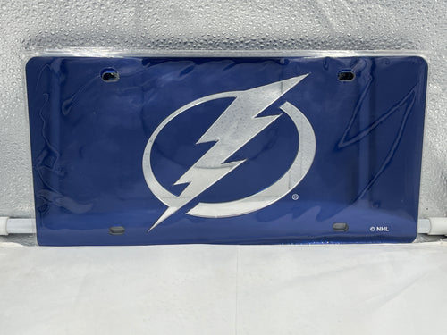 Tampa Bay Lightning NHL Blue Acrylic Lasercut License Plate by WinCraft showcasing the team's logo in vibrant blue, designed for durability and easy installation on vehicles.