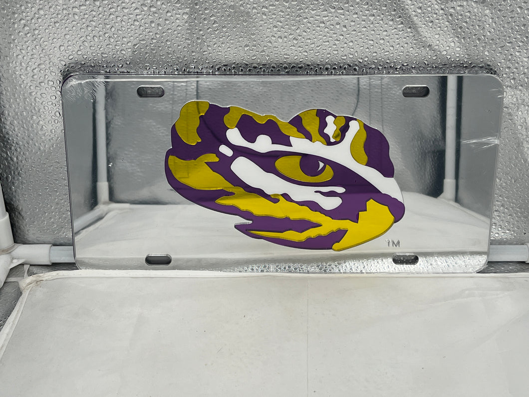 LSU Tigers NCAA Silver Mirrored Laser Cut License Plate Craftique