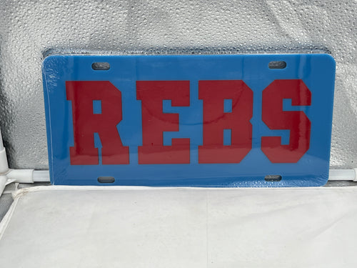 Ole Miss Rebels NCAA Blue Acrylic Laser Cut License Plate from Craftique, showcasing vibrant blue color and iconic logo, perfect for demonstrating school pride and fan loyalty.