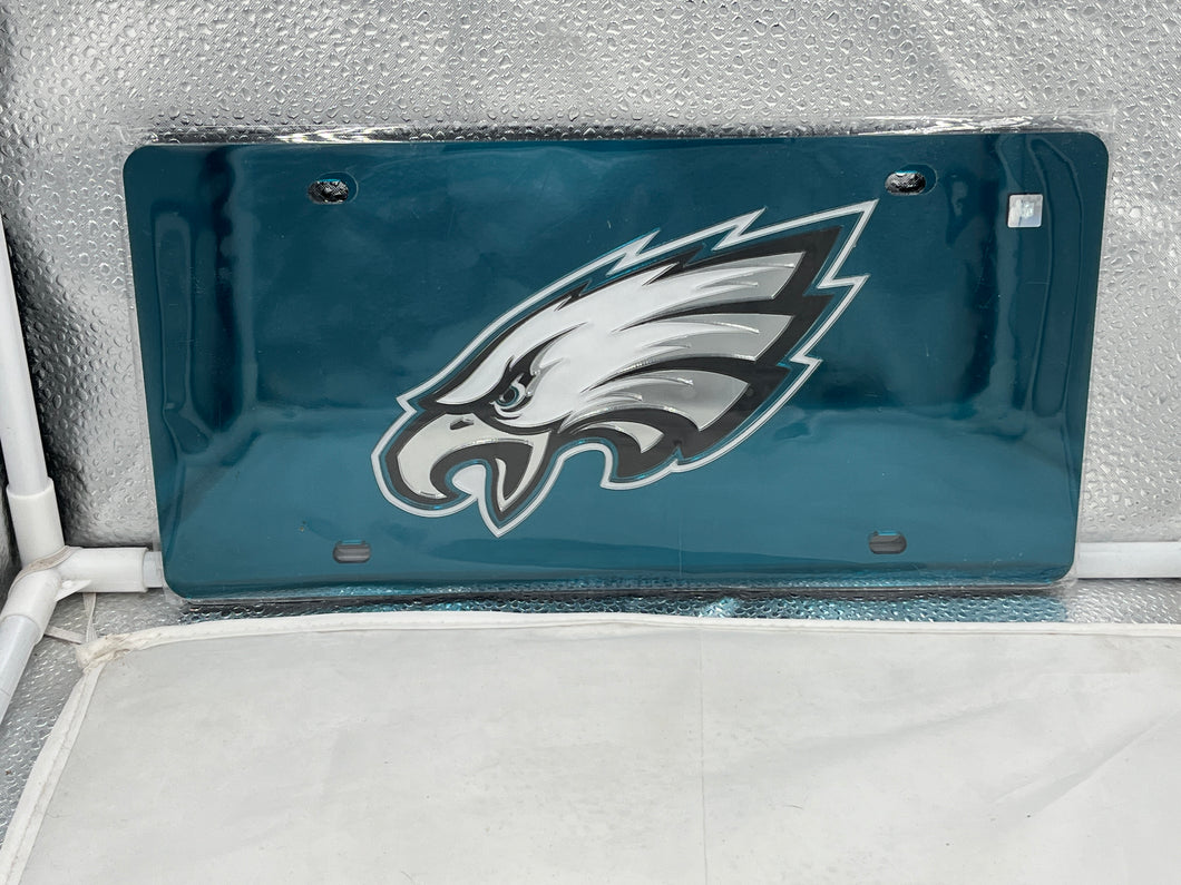 Philadelphia Eagles NFL Green Lasercut License Plate from WinCraft showcasing vibrant team logo, perfect for displaying your Eagles pride on your vehicle.