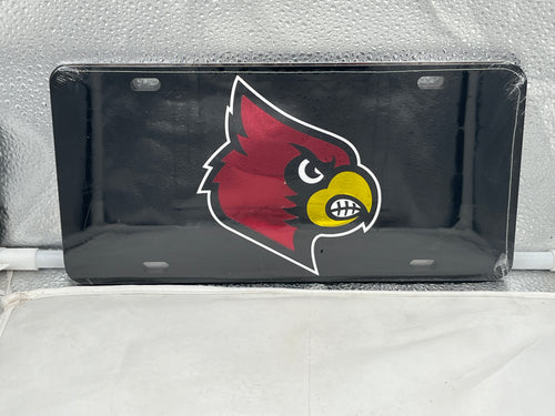 Louisville Cardinals NCAA Black Mirrored Laser Cut License Plate by Craftique showcasing stylish design and team spirit for die-hard fans.