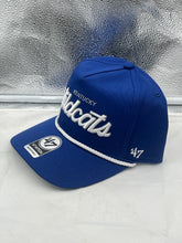 Load image into Gallery viewer, Close-up view of the Kentucky Wildcats NCAA &#39;47 Blue Script Rope Hitch Adjustable Snapback Hat, highlighting the iconic team script and adjustable snapback closure for a perfect fit.
