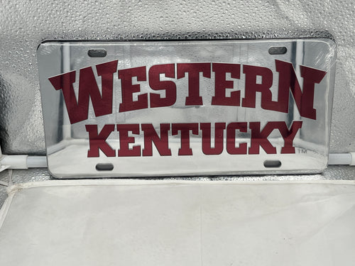 Western Kentucky Hilltoppers NCAA Mirrored Laser Cut License Plate Craftique showcasing a unique mirrored finish and durable construction, perfect for displaying team spirit.