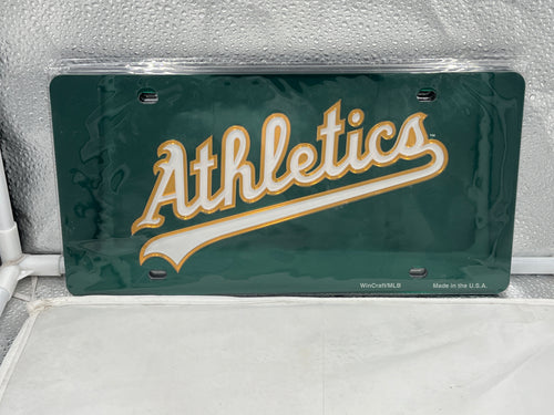 Oakland Athletics MLB Green Acrylic Lasercut License Plate by WinCraft, featuring a stylish green design and laser-cut detailing, perfect for showing team pride on vehicles.