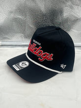 Load image into Gallery viewer, Close-up view of the Georgia Bulldogs NCAA &#39;47 Brand Black Script Hitch Adjustable Snapback Hat featuring adjustable strap and comfortable fit, ideal for fans and everyday wear.
