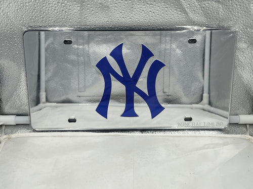 New York Yankees MLB Silver Lasercut License Plate by WinCraft showcasing the iconic Yankees logo, perfect for displaying team spirit on vehicles.