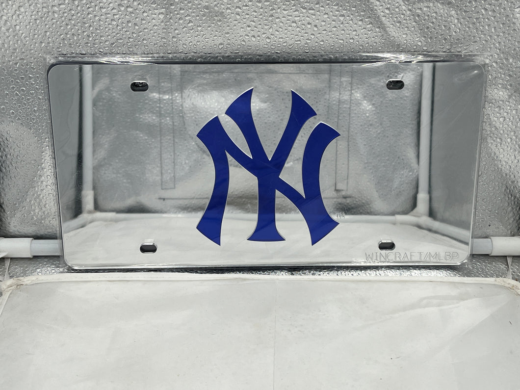 New York Yankees MLB Silver Lasercut License Plate by WinCraft showcasing the iconic Yankees logo, perfect for displaying team spirit on vehicles.