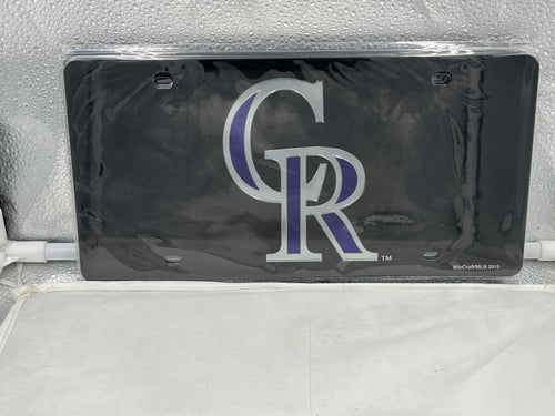 Colorado Rockies MLB Black Acrylic Lasercut License Plate from WinCraft showcasing detailed lasercut graphics and a modern black design.