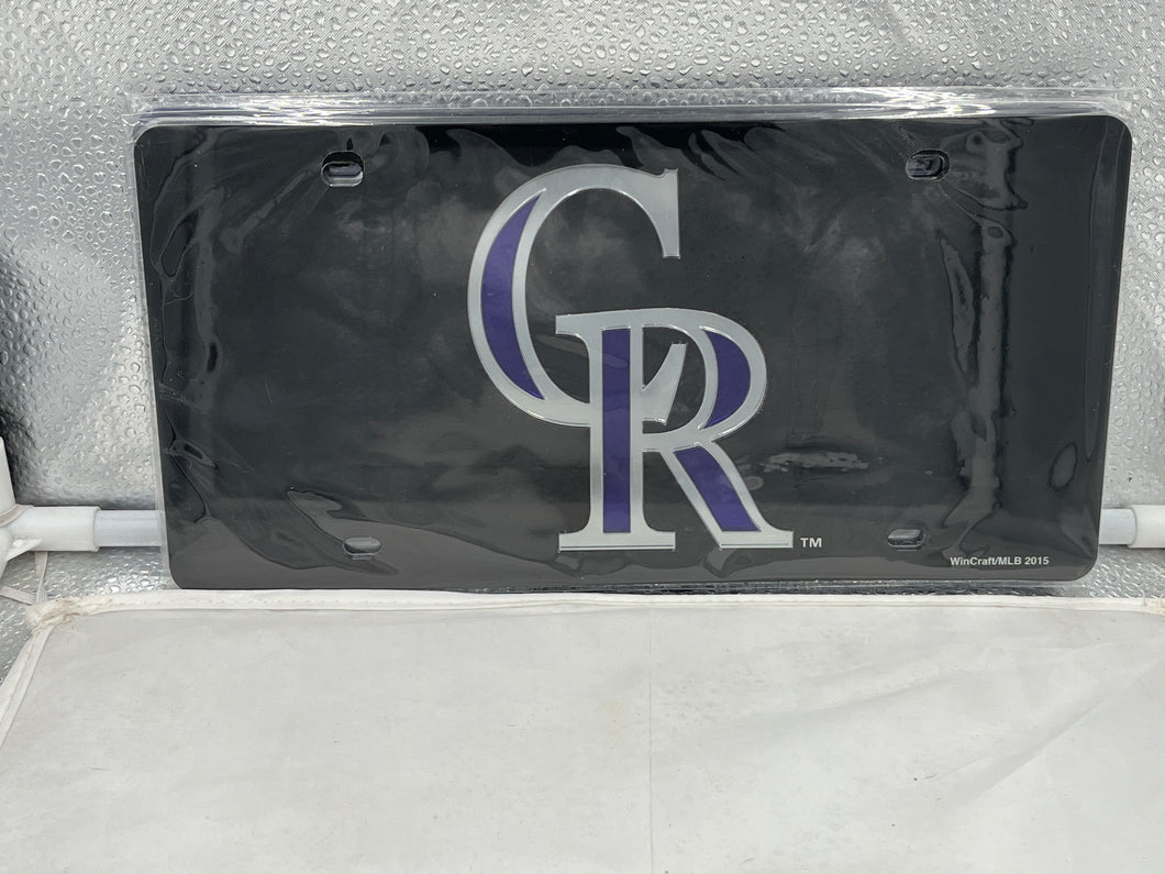 Colorado Rockies MLB Black Acrylic Lasercut License Plate from WinCraft showcasing detailed lasercut graphics and a modern black design.