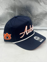 Load image into Gallery viewer, Close-up of the Auburn Tigers NCAA &#39;47 Brand Blue Script Hitch Rope Adjustable Snapback Hat, highlighting the premium materials and adjustable snapback feature for a customizable fit.
