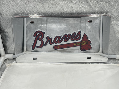 Atlanta Braves MLB Silver Lasercut License Plate from WinCraft, featuring a detailed design perfect for fans, ideal for showing support with this Atlanta Braves License Plate.
