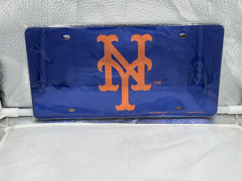 New York Mets MLB Blue Lasercut License Plate by WinCraft showcasing its vibrant blue color and intricate design, perfect for displaying team pride on any vehicle.