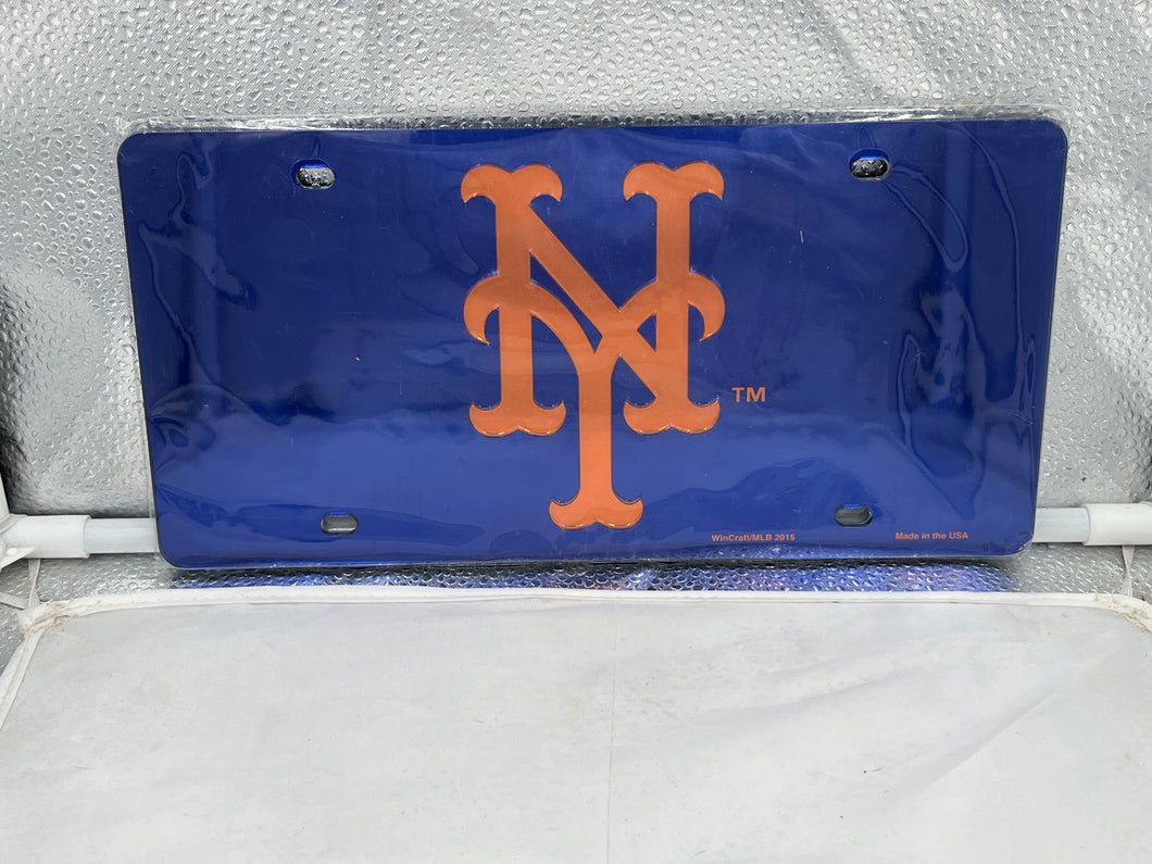 New York Mets MLB Blue Lasercut License Plate by WinCraft showcasing its vibrant blue color and intricate design, perfect for displaying team pride on any vehicle.
