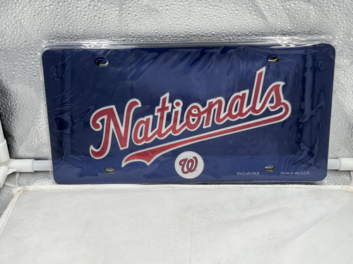 Washington Nationals MLB Blue Acrylic Lasercut License Plate by WinCraft showcasing a vibrant blue color and detailed Nationals logo, perfect for car enthusiasts and sports fans.