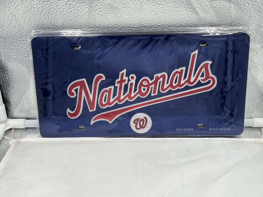 Washington Nationals MLB Blue Acrylic Lasercut License Plate by WinCraft showcasing a vibrant blue color and detailed Nationals logo, perfect for car enthusiasts and sports fans.