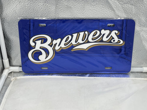 Milwaukee Brewers MLB Blue Acrylic Lasercut License Plate by WinCraft showcasing vibrant team colors and durable design, perfect for any die-hard fan to display on their vehicle.