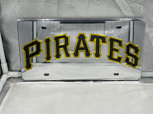 Pittsburgh Pirates MLB Silver Acrylic Lasercut License Plate by WinCraft, showcasing team logo with durable construction for easy installation.