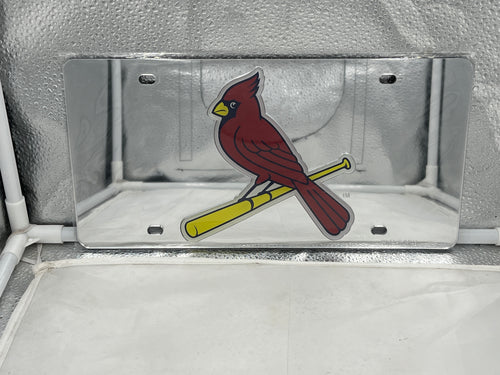 St. Louis Cardinals MLB Silver Lasercut License Plate by WinCraft showing high-quality aluminum design with intricate lasercut graphics to display team spirit on your vehicle.