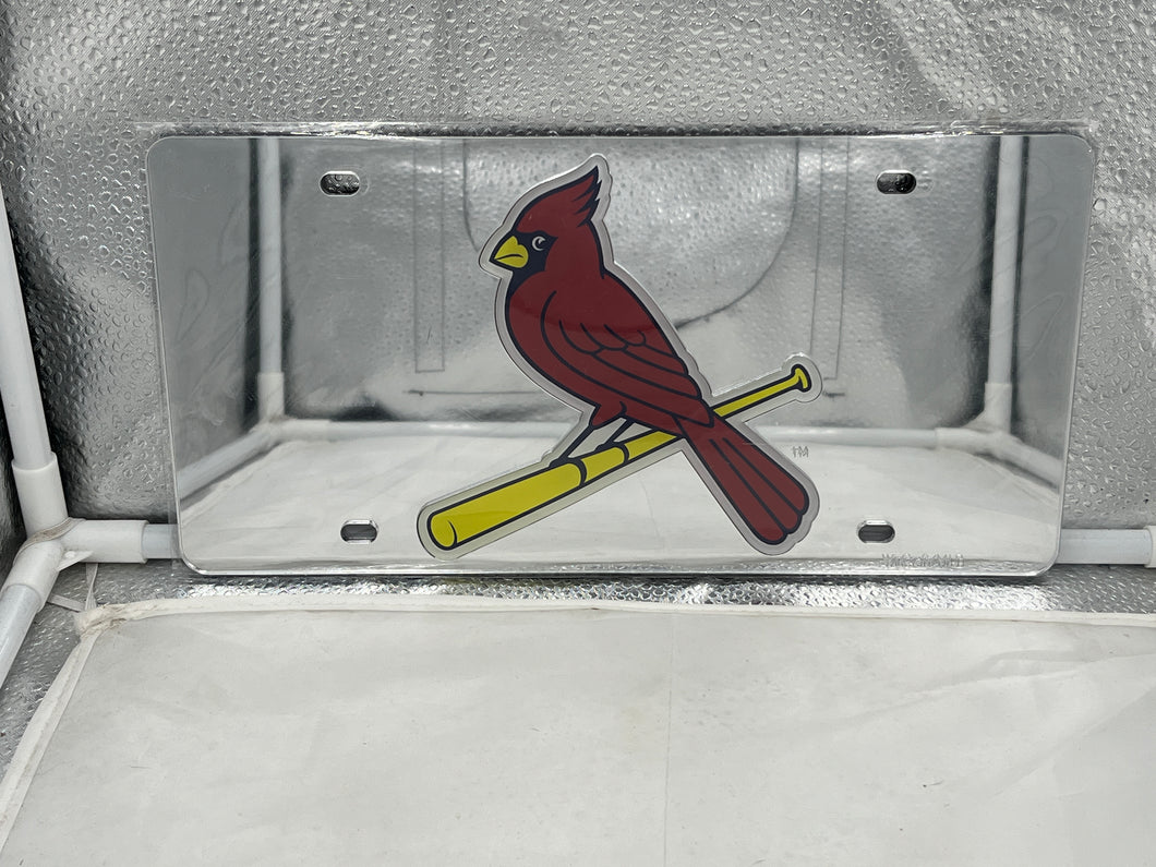 St. Louis Cardinals MLB Silver Lasercut License Plate by WinCraft showing high-quality aluminum design with intricate lasercut graphics to display team spirit on your vehicle.