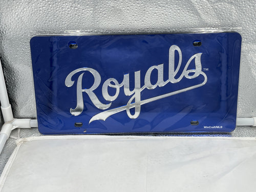 Kansas City Royals Acrylic Lasercut License Plate by WinCraft featuring bold blue team colors, showcasing the Royals logo on high-quality acrylic for fans to display their team spirit.